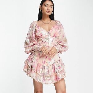 ASOS design floral long sleeve mini dress